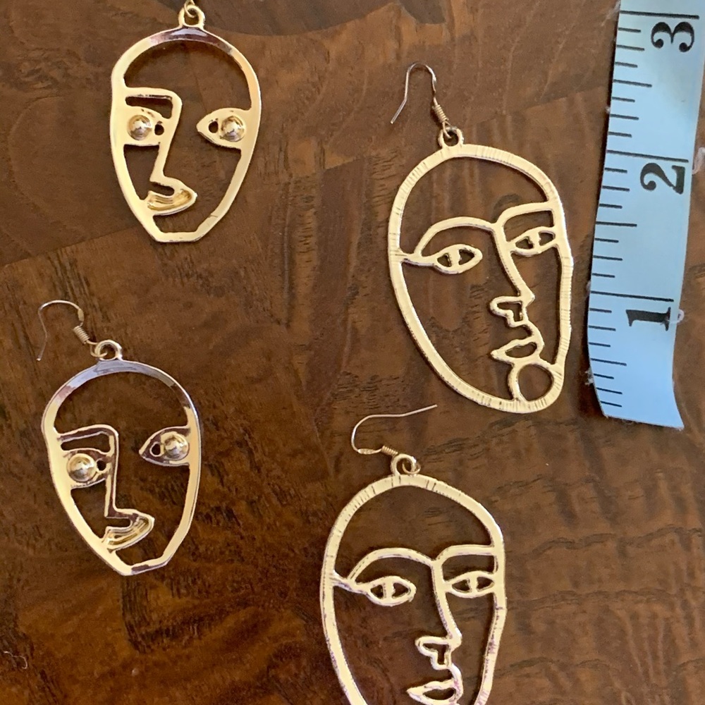 avant garde modern art funky face earrings 2 pairs - Picture 2 of 5
